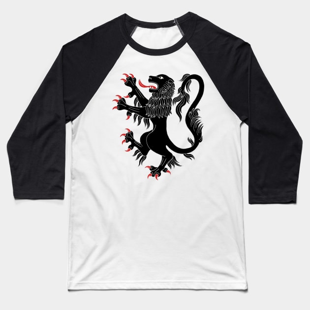 Lion Rampant Sable Baseball T-Shirt by AzureLionProductions